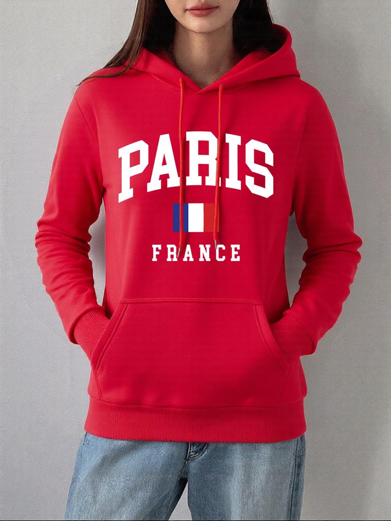 Paris France Flag Printing Hoodies Women Basics Comfortable Sweatshirt Fleece Warm Soft Pullover Casual Pocket Womans Clothes