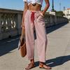 Summer Pants, Casual Wide Leg Trousers for Women, Elastic Drawstring Waist Long Trousers with Striped Print, for Everyday Wear