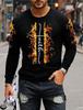 3D Printed Flame Scratch Pattern 3D Printed Autumn Men's Crew Neck T-Shirt Casual Long Sleeve Oversized Pullover Fashion Tops