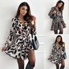 2024 Autumn Fashion Lace-Up Print Shirt Mini Skirt Dress for Women