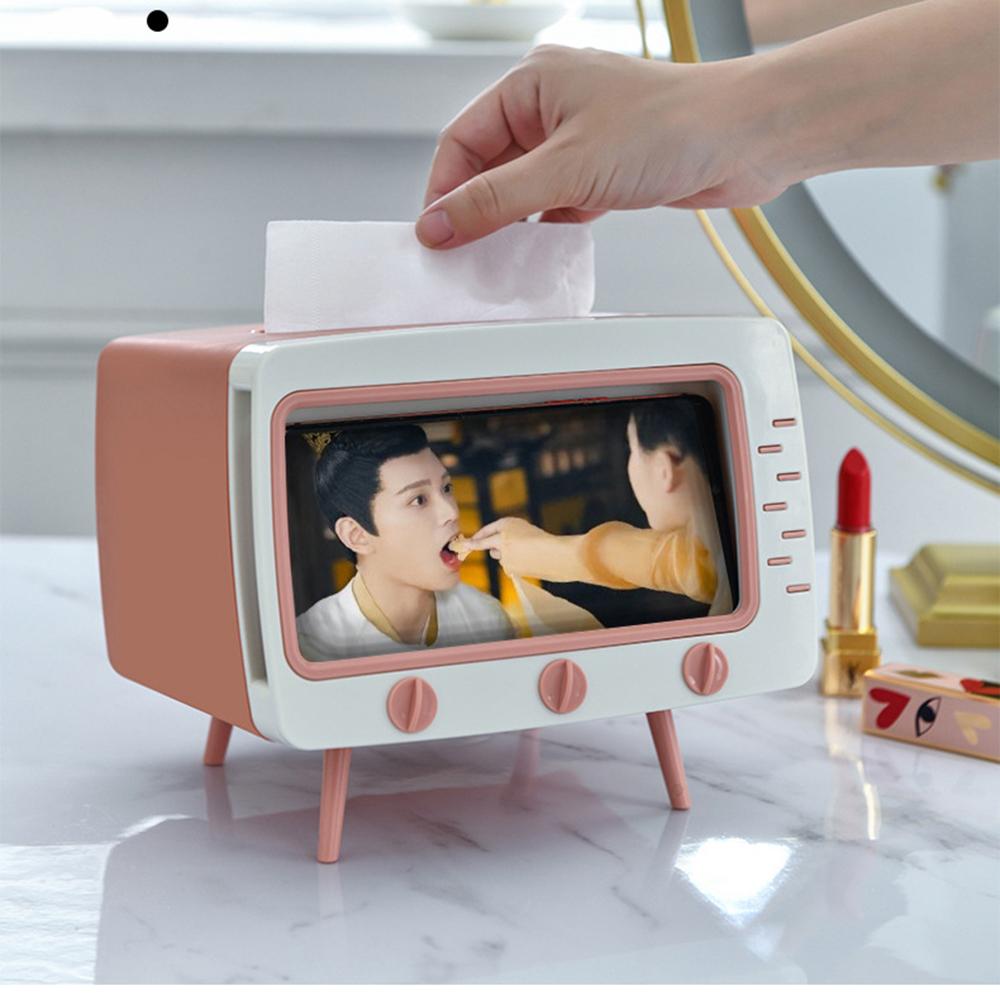 TV Tissue Box Fun Cute Multi Functional Square Tissue Box Smartphone Phone Holder for Living Room Night Stand Creative Gift
