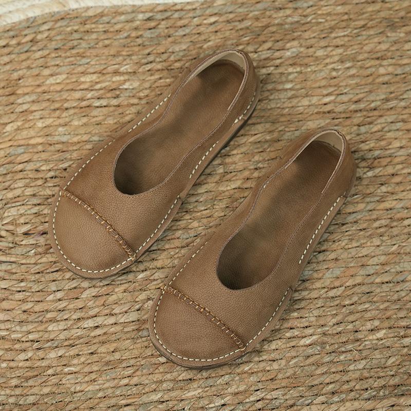 Summer first layer cowhide handmade sandals women's retro casual leather women's shoes shallow mouth soft sole L-