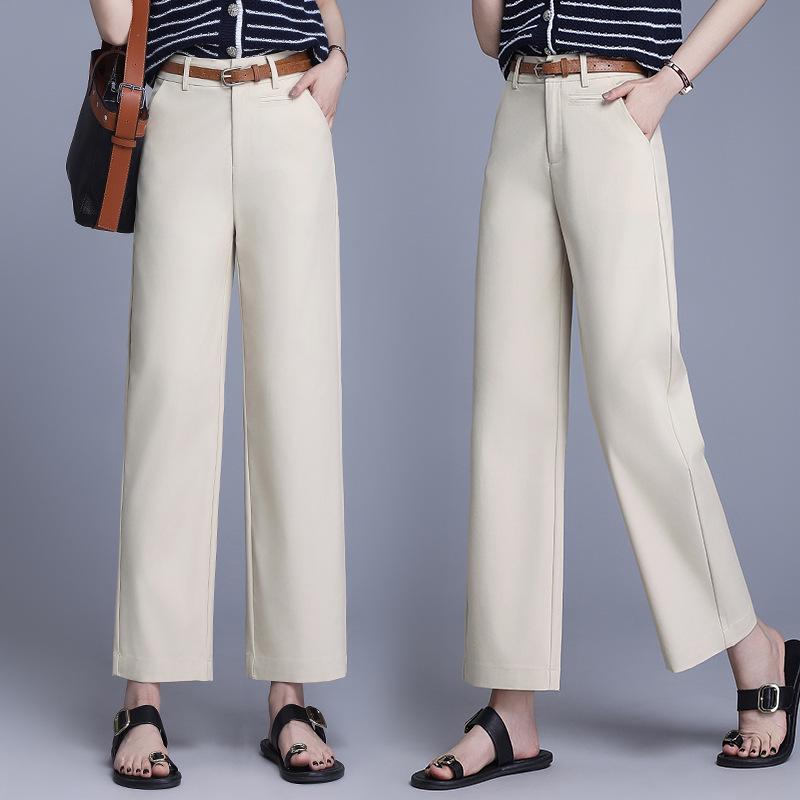 Women's Summer 2025 Cotton Slim-Fit High-Waisted Wide-Leg Cropped Pants