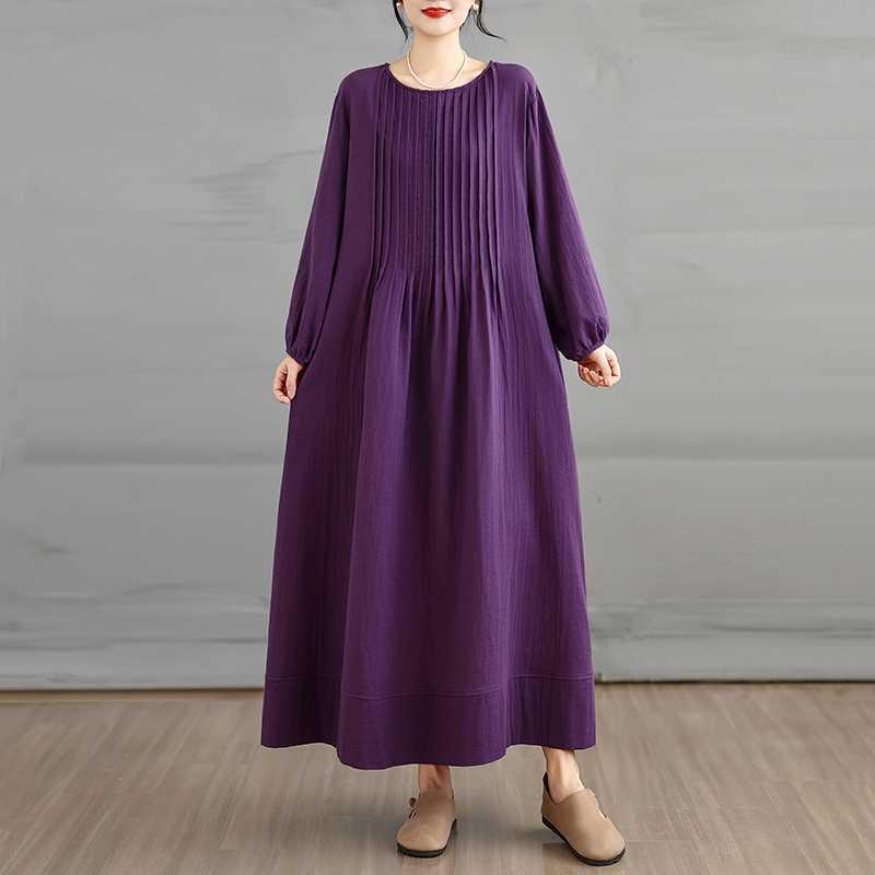 

Spring 2026 Korean Plus Size Loose Accordion Pleated Slimming Long Sleeve Dress for Women One Size фіолетовий