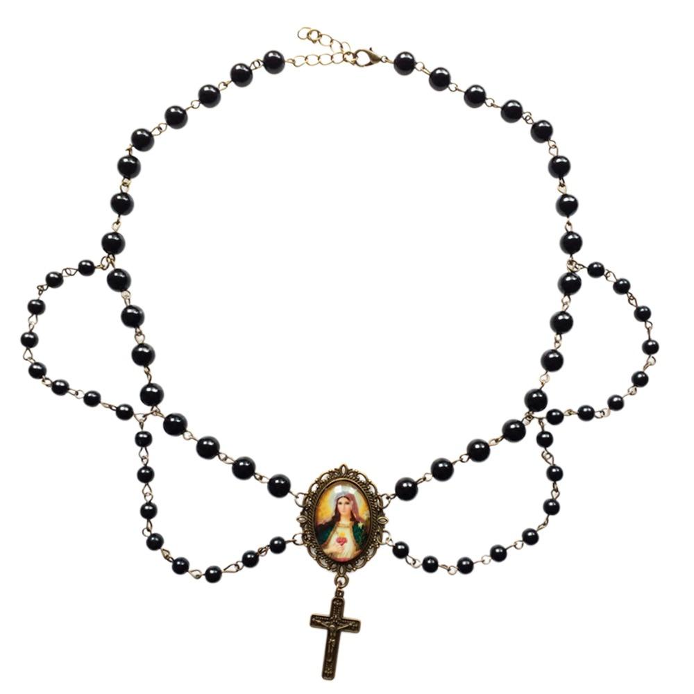 Pearl Tassel Virgin Chokers Necklace Acrylic Religious Jewelry New Cross Necklace  For Women