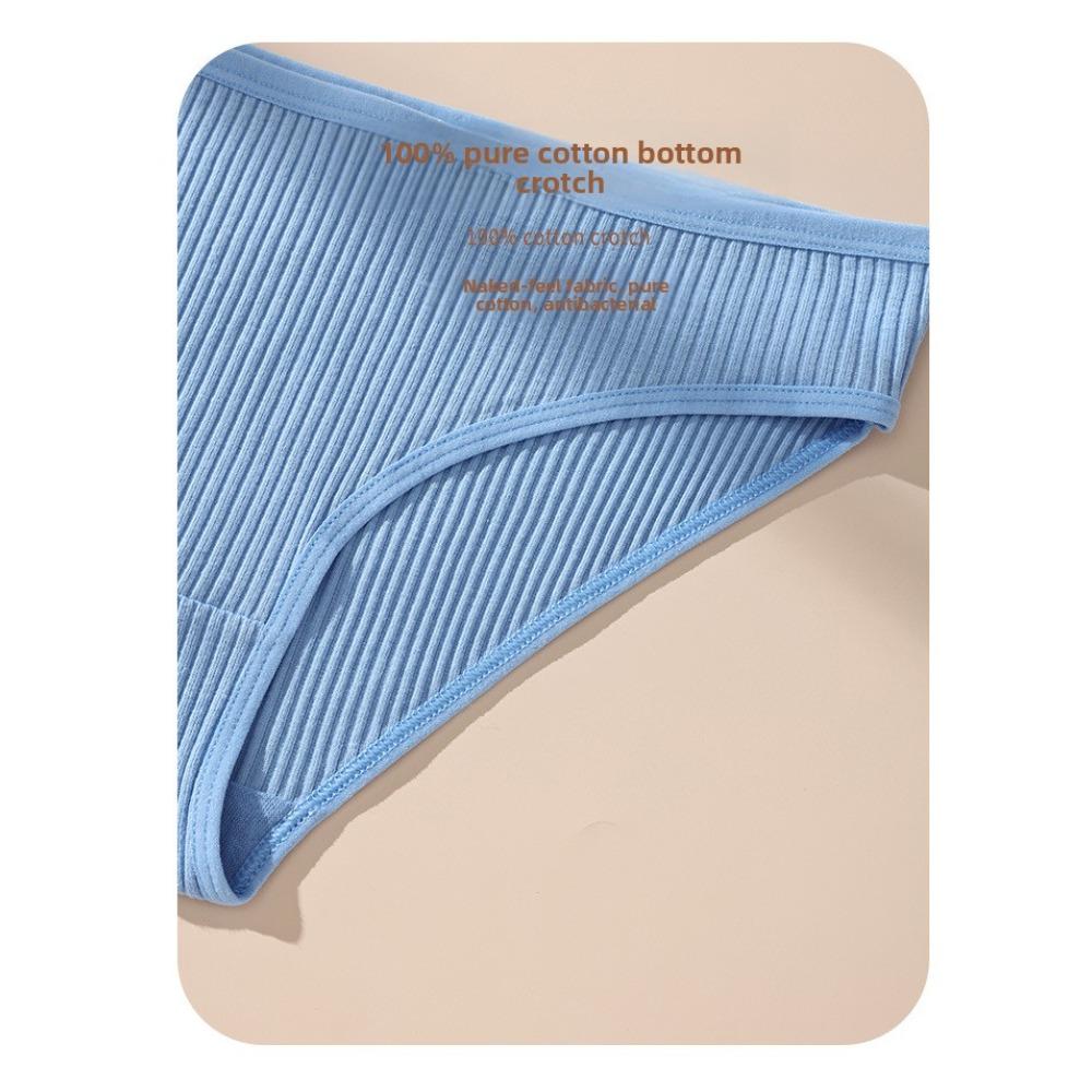 12-1pcs Women Sexy Ribbed Cotton Briefs, Low Waist Breathable Sport Soft Ladies Triangle Underwear