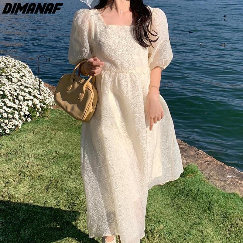 

DIMANAF женское платье больших размеров 2023, новое летнее платье, шифоновое платье, длинное платье, свободные белые модные базовые платья