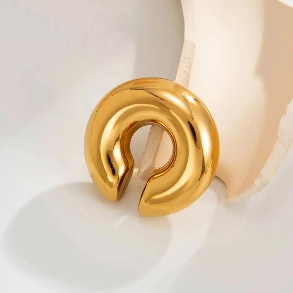 Ingemark Punk Vintage Chunky Geometric C Shape Ear Cuff Stainless Steel Metal Texture Thick Non Piercing Ear Clip Women Jewelry