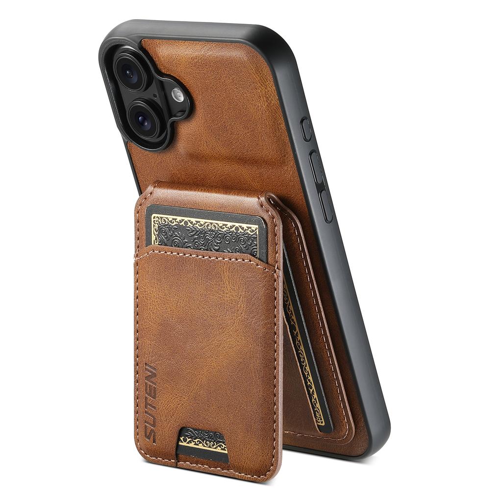 SUTENI H02 For iPhone 16 Case Waxy Texture Leather+TPU Card Slots Kickstand Phone Cover