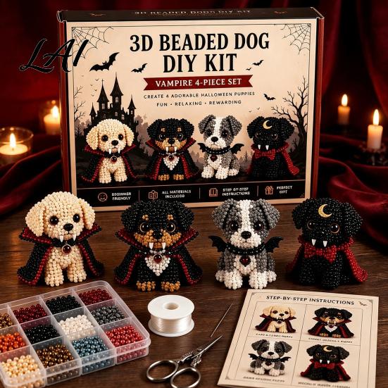 Forniture Artistiche Educative per Principianti Set Artistico Fai-da-te Cane di Halloween 3D Kit Cucciolo con Perline Kit per Creare Braccialetti Carini Animale Adulti Decorazione Scrivania Casa