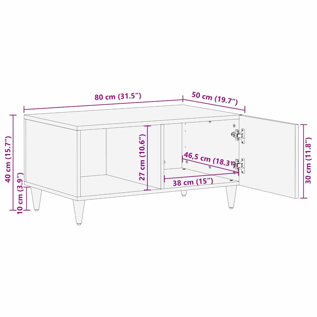 Black Coffee Table 80 x 50 x 40 cm Solid Mango Wood