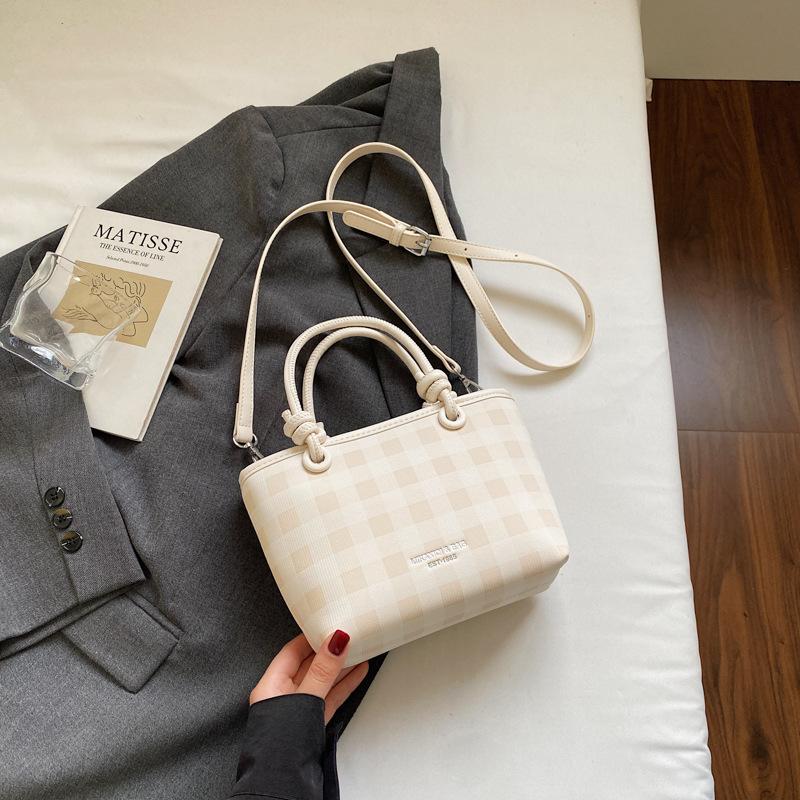 Popular bag women's new fashion plaid hand bag high-end feeling shoulder crossbody bucket bag