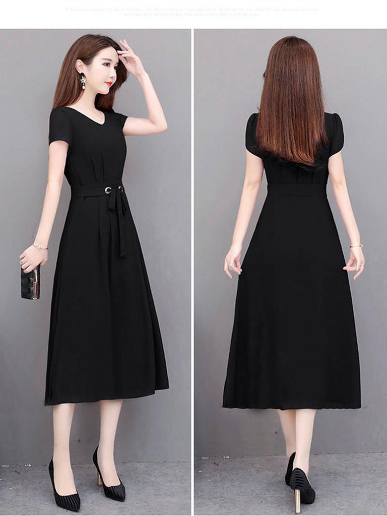 Wide Width Maxi Dress for Women - Short Sleeve, Knee Length A-Line Dress with Waist Belt