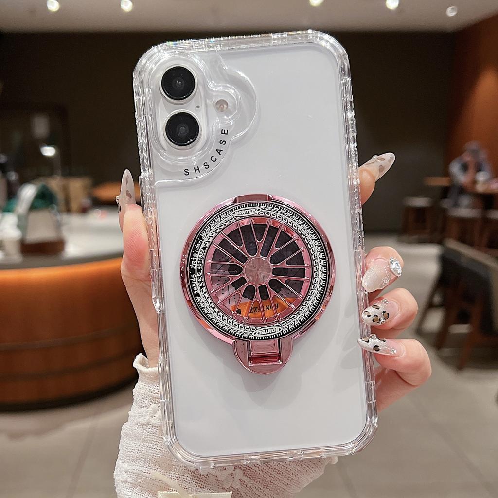 For iPhone 16 Plus Clear Case Compatible with MagSafe Gyro Design PC+TPU Phone Cover with Kickstand