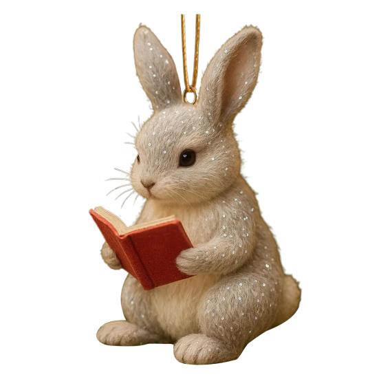 Book Lover Animal Ornament 2D Acrylic Bird/Hedgedog/Rabbit/Owl/Squirrel Reading Ornament Woodland Reader Hanging Pendant Gift