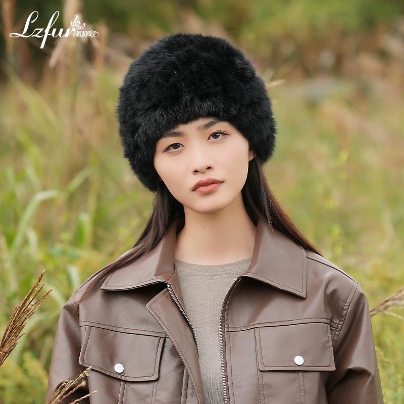 

Жіноча зимова шапка з кролика, корейський варіант, просто, мило, модно і тепло. Шапка з хутра хутра кролика нова модель 2023 року One size (elastic) чорний