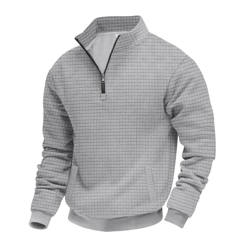 Half-zip Sweatshirt for Men Autumn/Winter Jacquard Small Check Pattern Stand-up Collar Casual Pullover Large Size Sweatshirt