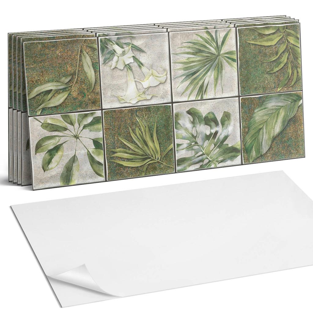 Self-Adhesive Vinyl Tiles with Leaf Print In Nature Mosaic 6x60x30 Cm