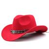 Metal belt brown western cowboy hat autumn and winter woolen felt hat men's and women's European and American top hats outdoor riding cowboy hat