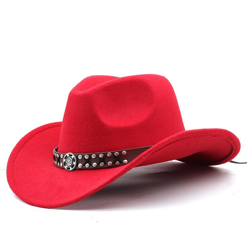 Metal belt brown western cowboy hat autumn and winter woolen felt hat men's and women's European and American top hats outdoor riding cowboy hat