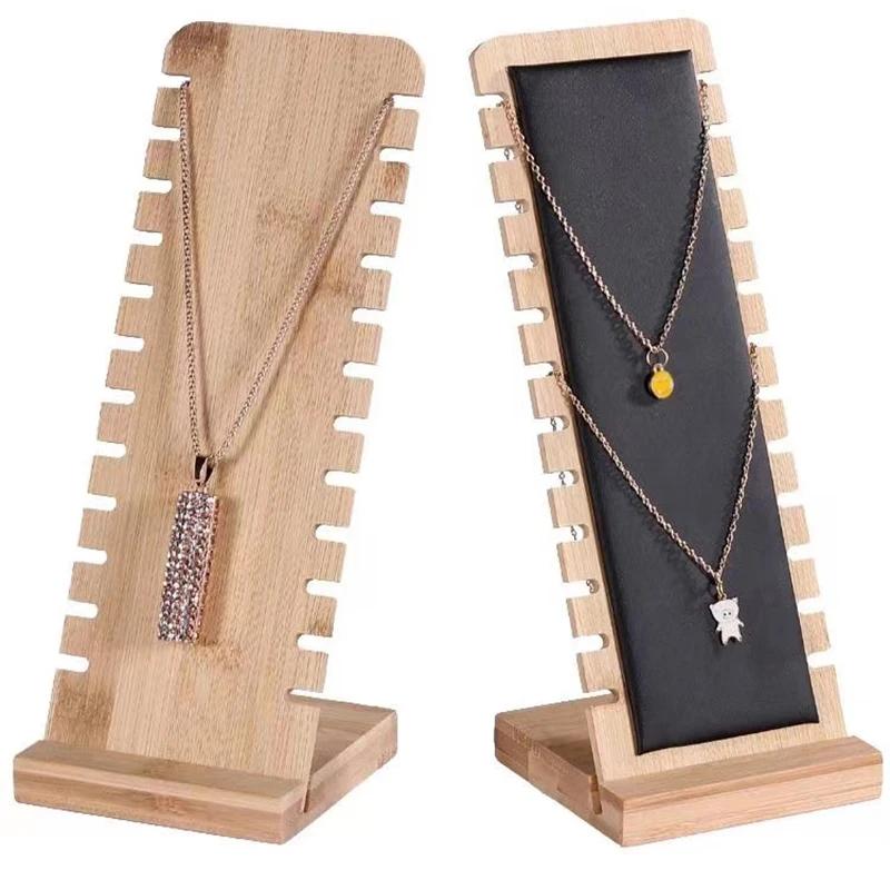 New Solid Bamboo Wood Jewelry Display Stand Necklace Showcase Holder Pendant Long Chain Handing Organizer Holder For Necklaces