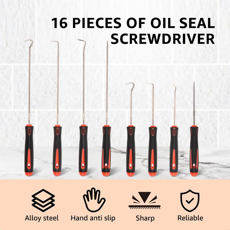 16Pcs Pick and Hook Set Long Short Reach Oil Seal Pick Tool Easy Removal Automotive Oil Seal Hook for Car Home Repair Lock Keys