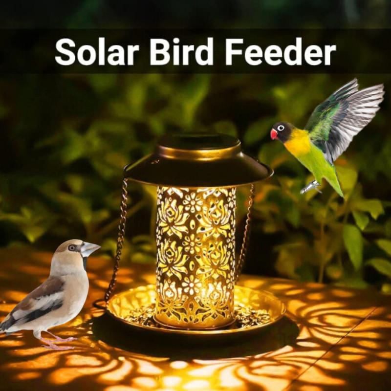 Charming Outdoor Solar Metal Hummingbird Feeder And Decorative Garden Light For Bird Feeding And Watering