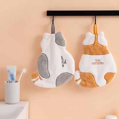 1Pc Cute Cat-shaped Towel, a Multi-functional Kitchen and Bathroom Towel Made of Coral Velvet, Absorbent and Can Be Hung On the Wall.