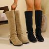 Fashion New Fashion Women's Solid Color Trendy Knight Boots Buckle Decor Chunky Heel Mid Calf Boots Autumn Winter Slip on Luxury Boots