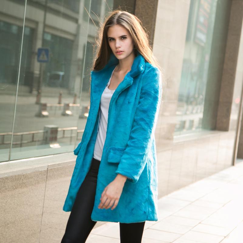 New fashion slim rabbit fur jacket medium and long European and American tide winter