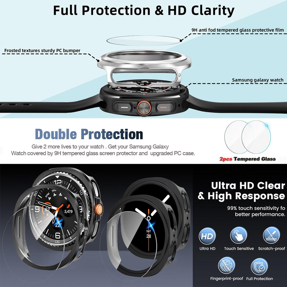 Glass+PC Watch Case For Samsung Galaxy Watch 8 40mm 44mm 8 Classic 46mm Hollow Hard Protective For Galaxy Classic 8 Accessories