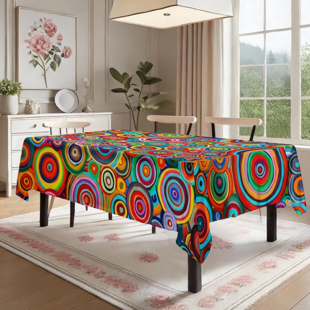 Colorful Circles Rectangle Table Cloth for Table Decor Kitchen Dining Waterproof Reusable Tablecloth for Table Wedding Party