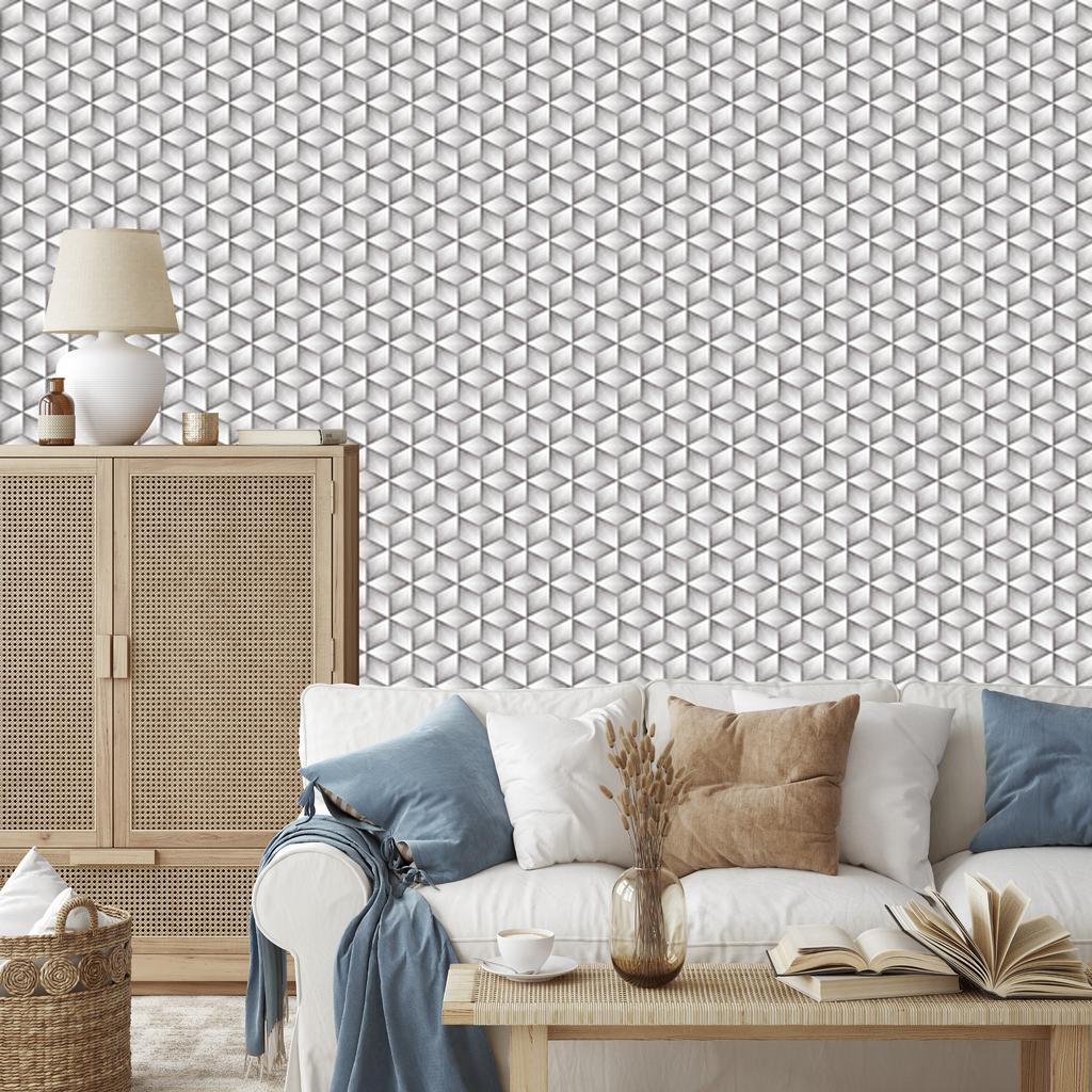 Wallpaper Cubes in shades of gray with a 3D effect 50x1000
