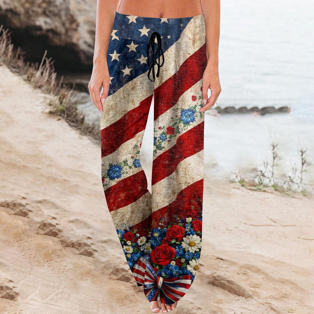 Women's Fashion Loose-Fit Drawstring Elastic Waist Casual Printed Pants