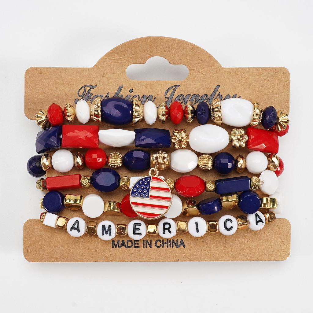 Independence Day Beaded Bracelet Set - Heart & Flag Clay Ornaments