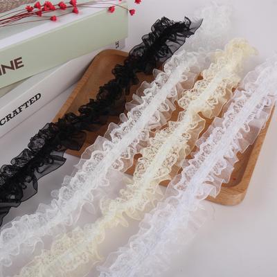 4 metri/lotto largo 4 cm nero bianco beige Bling Bling elastico centrale plissettato pizzo a rete elasticizzato passamaneria fai da te materiale artigianale