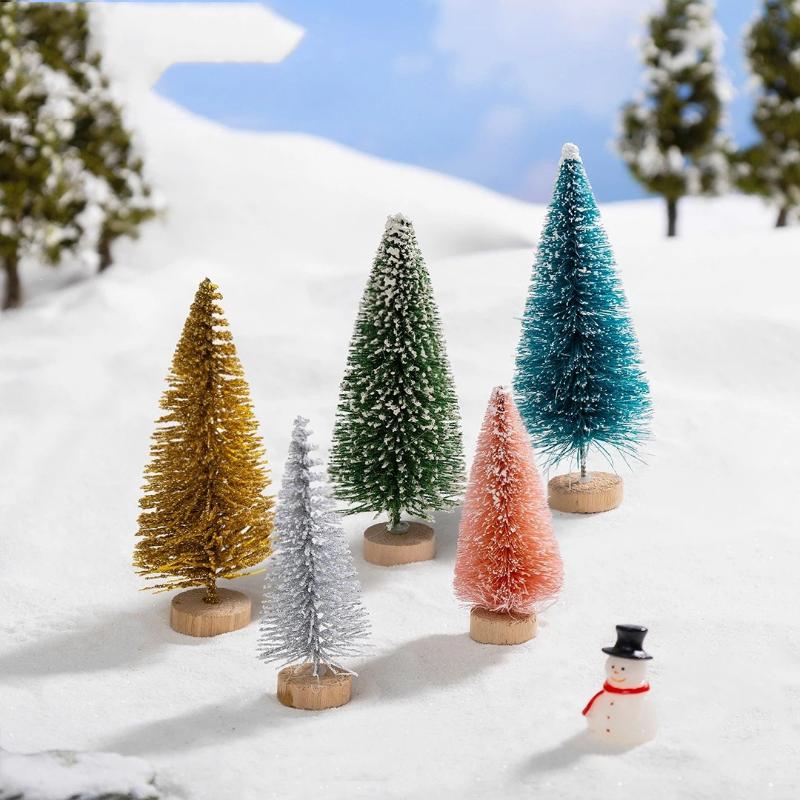 Mini Christmas Tree Ornament With Snow Frosted Design Cute Figurines For Tabletop Holiday Party Decor