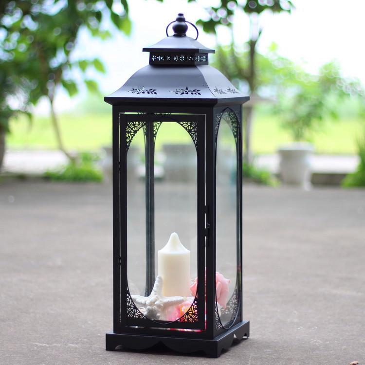 European Style Wrought Iron Hurricane Candle Lantern for Weddings and Home Decor