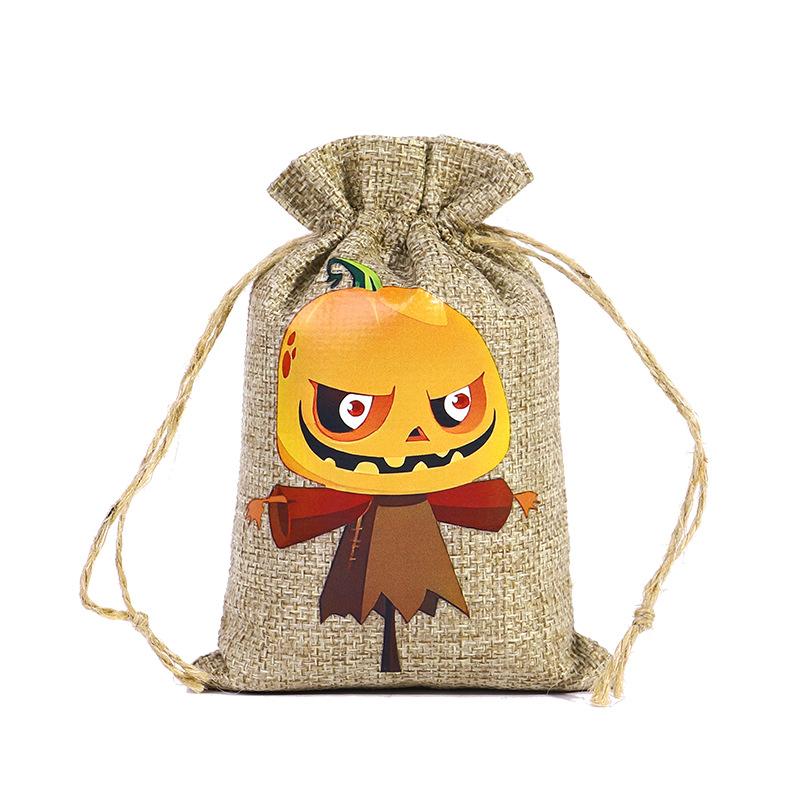 12 Styles Halloween Linen Storage Bag Halloween Horror Funny Pattern Candy Gift Packaging Bag Gift Storage