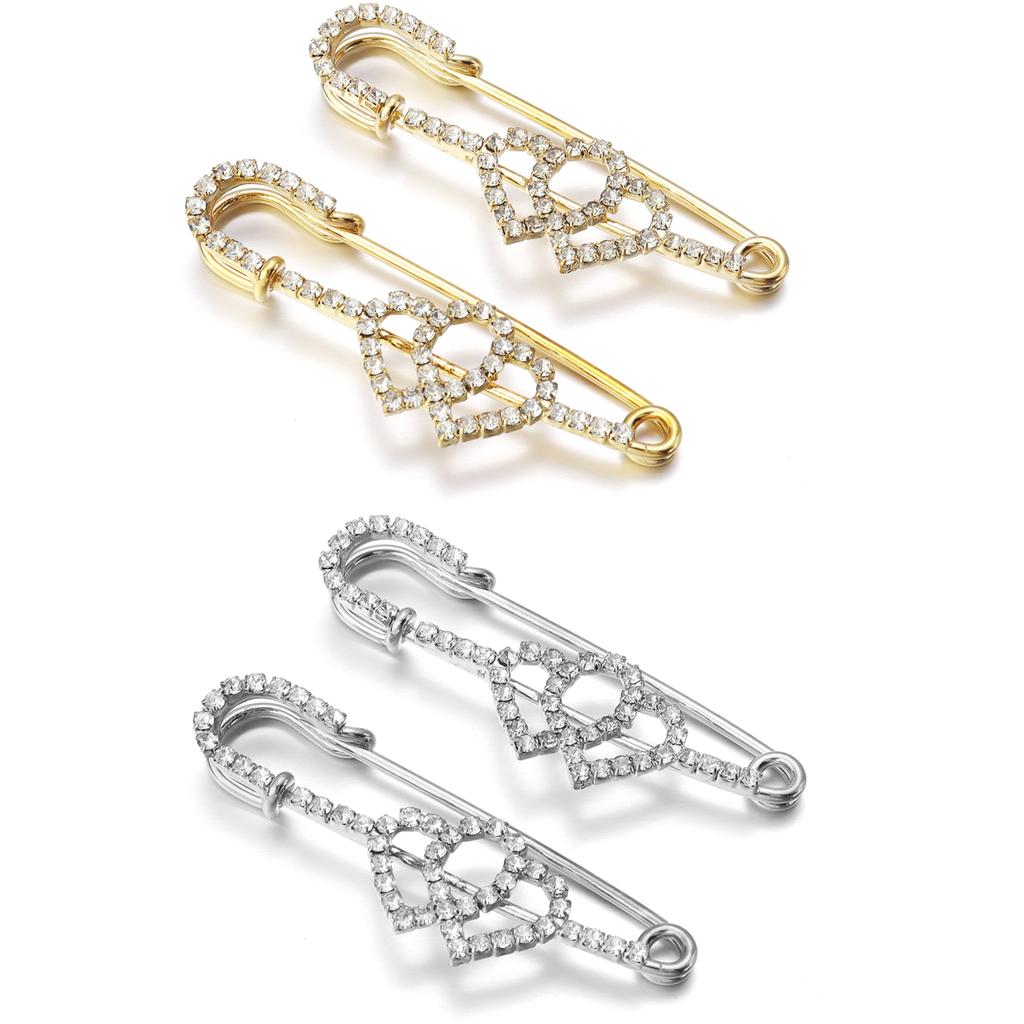 2pcs/Lot Alloy Rhinestone Brooch Pins Gold Silver Color Safety Fixed Brooches for Garment Decoration Jewelry Making