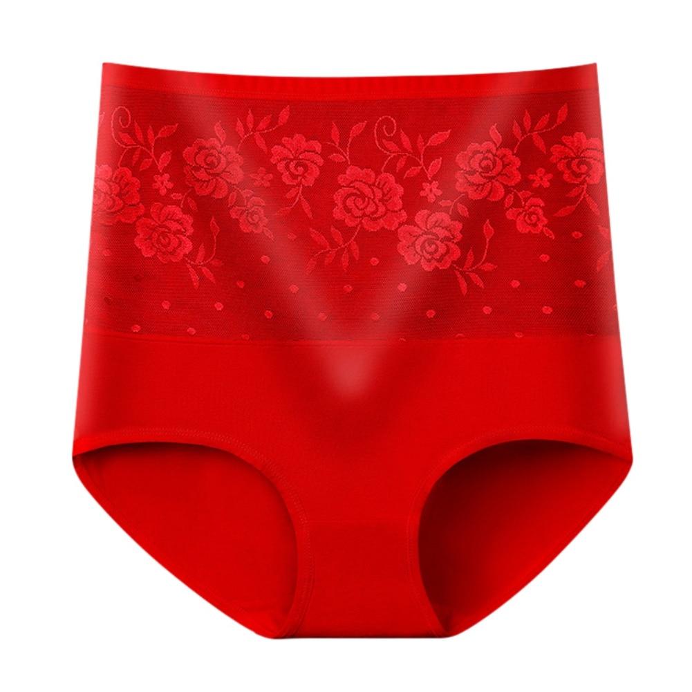 Women's Lace Briefs Floral Underwear Cotton High Waist Tummy Control Panties Rose Jacquard Full Coverage Ladies Sexy Panty