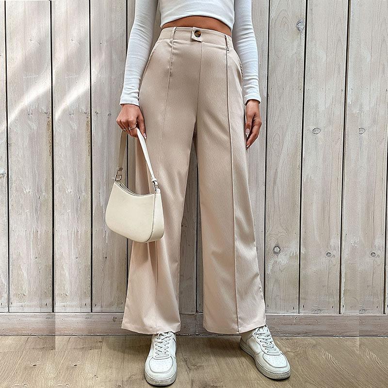 Spring Autumn Solid Color Loose Casual Wide Leg Pants Women Patchwork All-match Straight Trousers