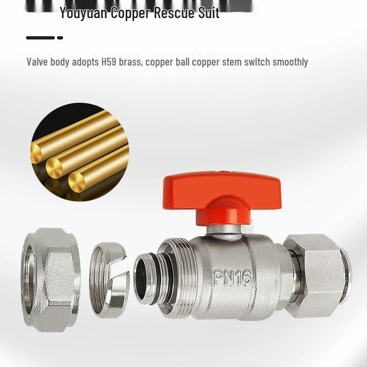All-Copper Aluminum-Plastic Pipe Compression Ball Valve for Underfloor Heating - Internal Thread, Solar 1216/1620/2025