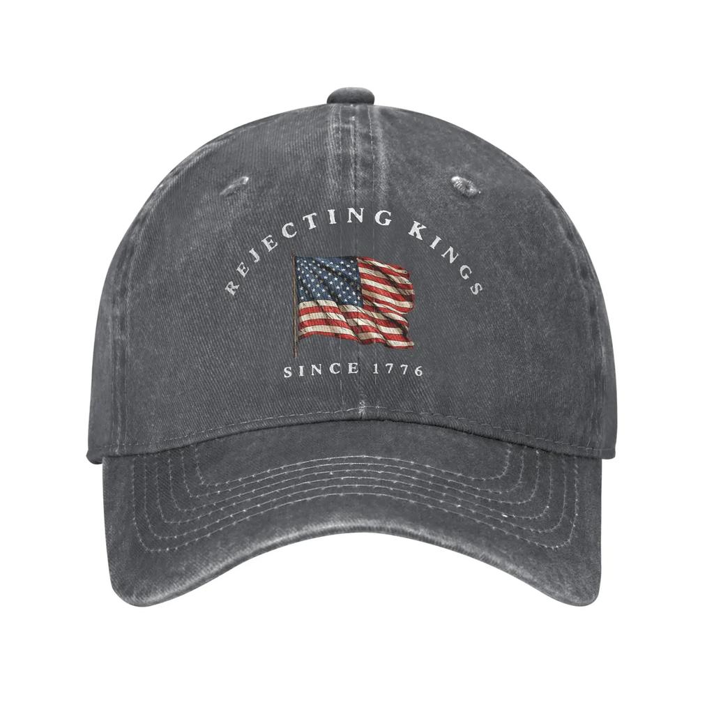 Rejecting Kings Since 1776 Patriotic Baseball Caps Men Women Distressed Denim Sun Cap USA Flag 4th Of July Outdoor AdjustableHat