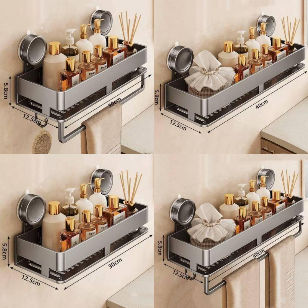 Modern Minimalist Suction Cup Bathroom Shelf With Hooks For Home Organization