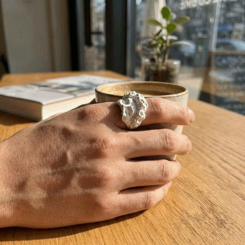 Adjustable Mystical Masked Face Ring Metal Silver Color Goth Style Ring Fashion Open Rings Party