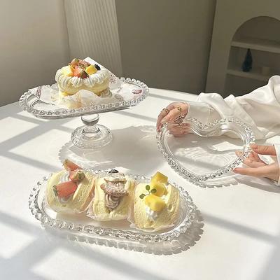 Ins High Appearance Level Cake Stand Heart Glass Fruit Bowl Home Breakfast Food Plate Table Decoration Dessert Tray