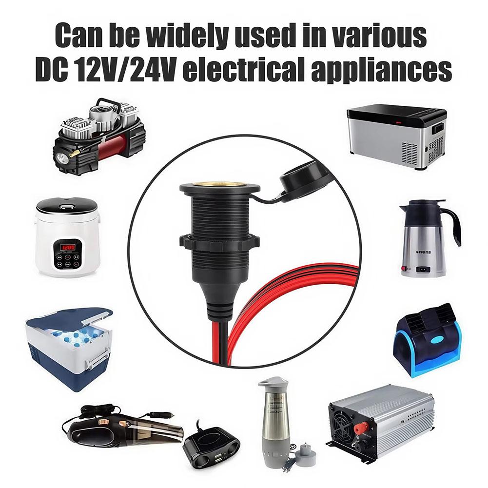 DC12V 24V Cigarette Lighter Socket Plug Car Motorcycle Truck Bus Cigarette Lighter Socket Charger Cable Connector Adapter