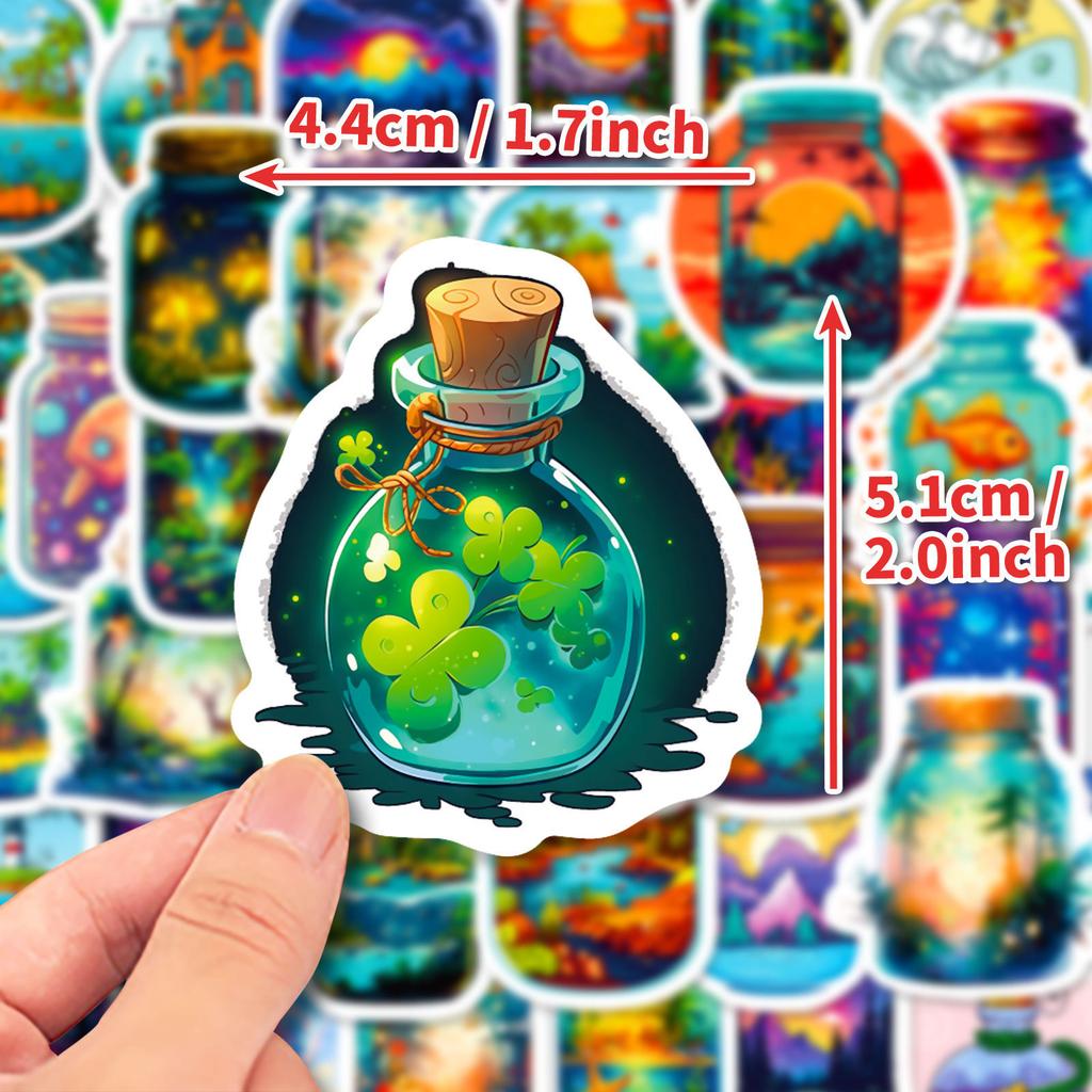 50 Kolorowych Naklejek w Butelkach Shein Nowy Produkt Butelki na Świecie Słodkie Kreatywne Naklejki