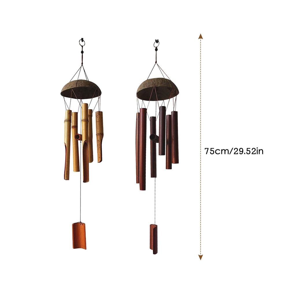 Bamboo Coconut Shell Wind Chimes Outdoor Bamboo Wind chimes  for Home Courtyard and Garden Decoration Light Colored